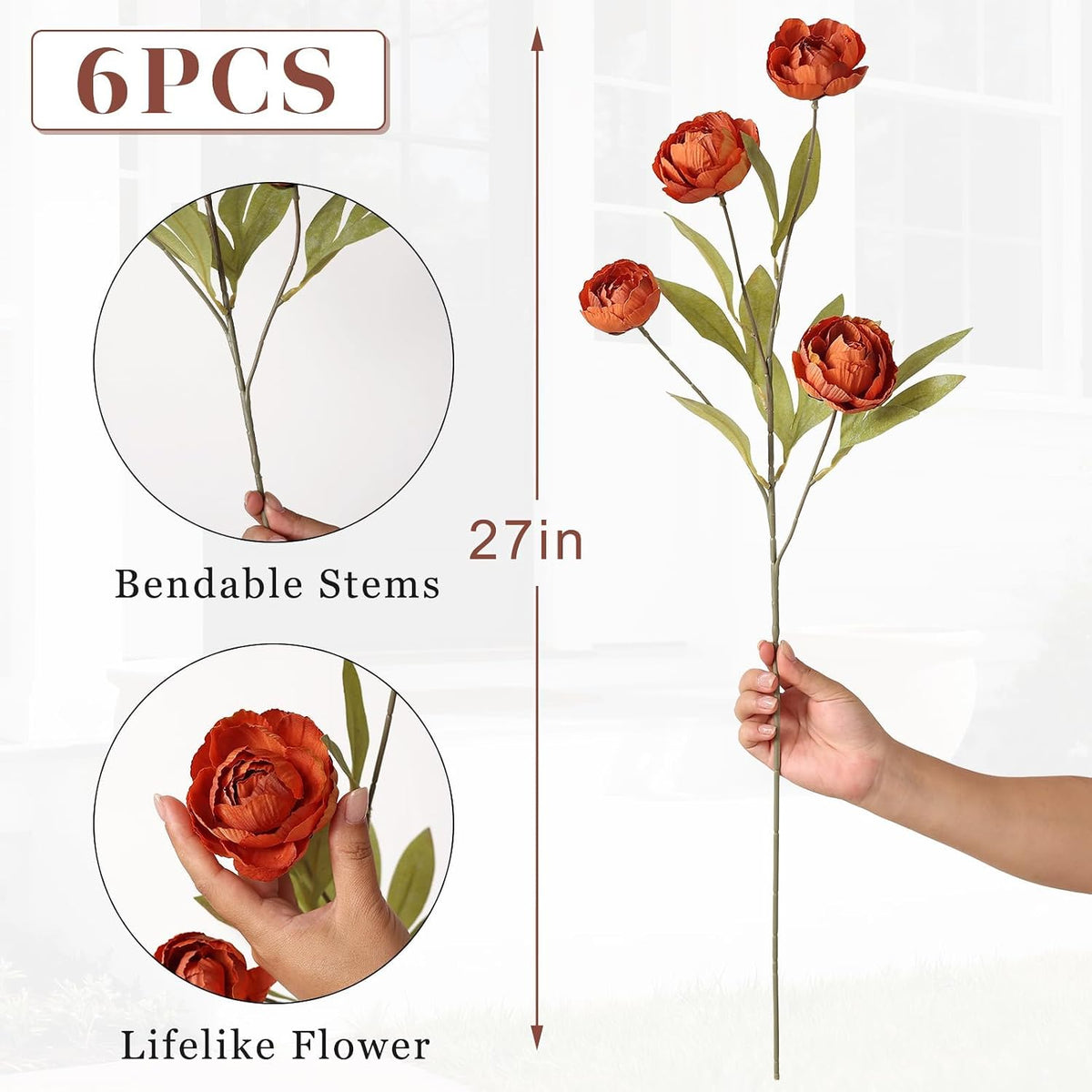 27" artificial fall peony silk flower stems for, package contents