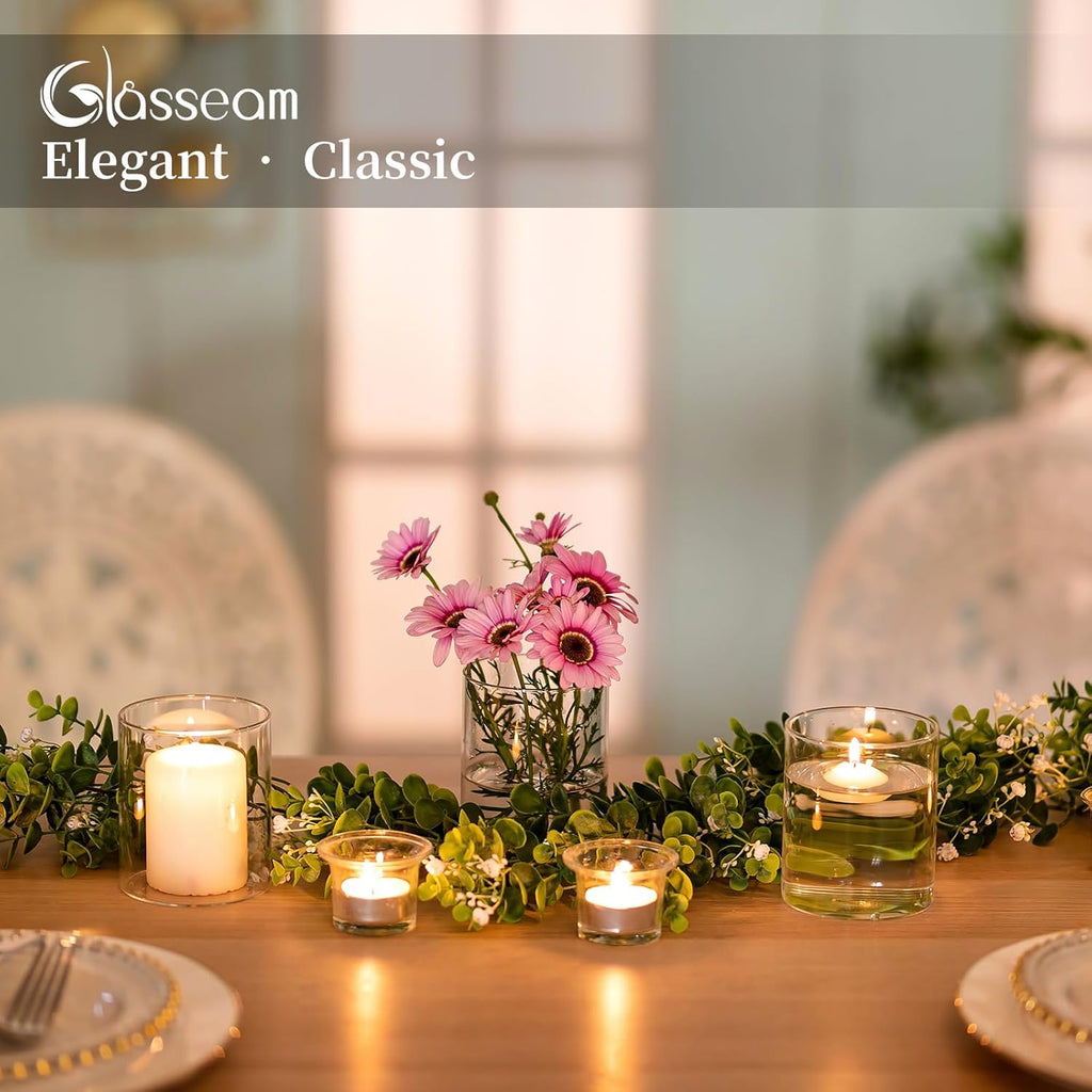 Glasseam Hurricane Glass Candle Holder Set of 6, Cylinder Clear Candle Holders for Pillar Candles, Modern Cylinder Vases for Floating Candles, Vases for Centerpiece Wedding Table Decorations, 4inch