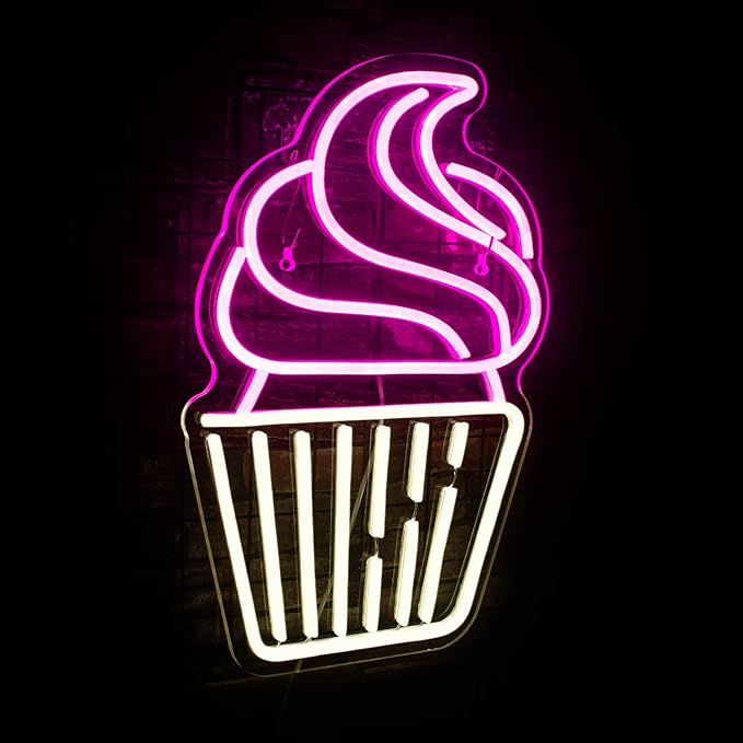 Cupcake Neon Sign Led Pink Warm White Neon Lights for Wall Decor Usb Light Up Signs for Bakery Dessert Shop Resturant Bar Cafe Candyland Party Decorations
