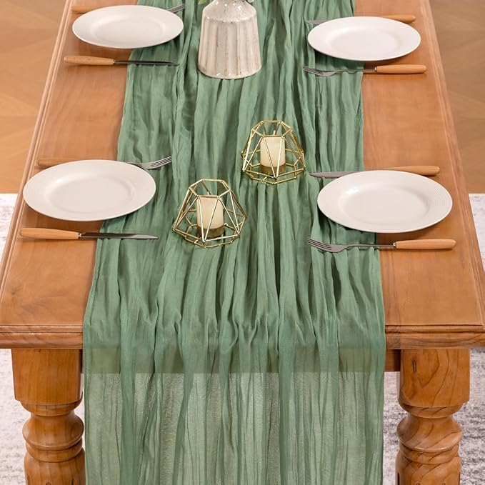 MLMW Sage Green Table Runner Cheesecloth Boho Gauze Rustic Cheese Cloth Table Runner 160 inch Sheer 13.3ft for Wedding Party Baby Bridal Shower Birthday