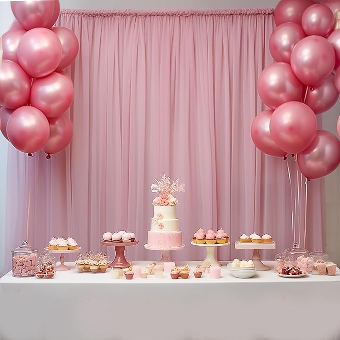 10x10ft Dusty Rose Tulle Backdrop Curtain for Parites, Sheer Backdrop Curtains for Wedding Baby Shower Birthday Party Photo Shoot Decorations