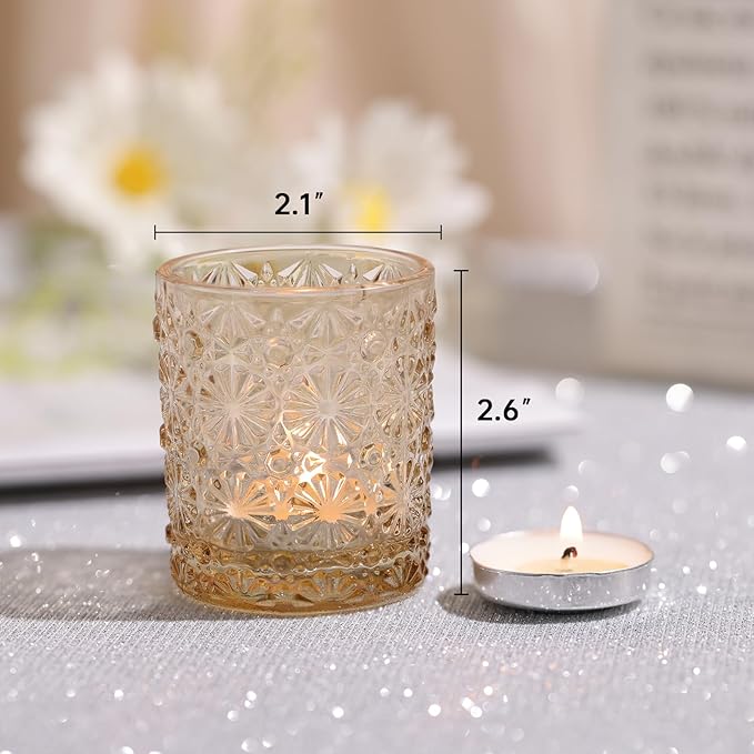 Gold Votive Candle Holder Set of 36, Flower Tea Lights Candles Holders for Wedding Table Centerpieces, Birthday Parties, Anniversary, Bridal Shower and Holiday Decorations
