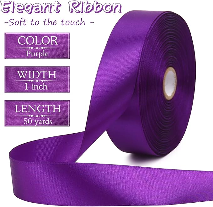 Purple Solid Satin Ribbon 1 Inch 50 Yards Solid Polyester Fabric Ribbon for Gift Wrapping Wedding Christmas Baby Shower Birthday Party Decoration Handmade Immortal Flower Craft