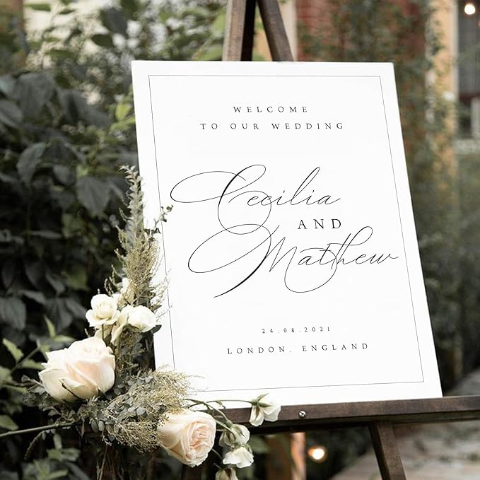 Welcome Wedding Sign Personalized, Elegnat Modern Wedding Sign Decorations Signage 12" X 18" (Small), 27" (Medium), 36" (Large), Plastic, Modern, Pole Mount, Weather