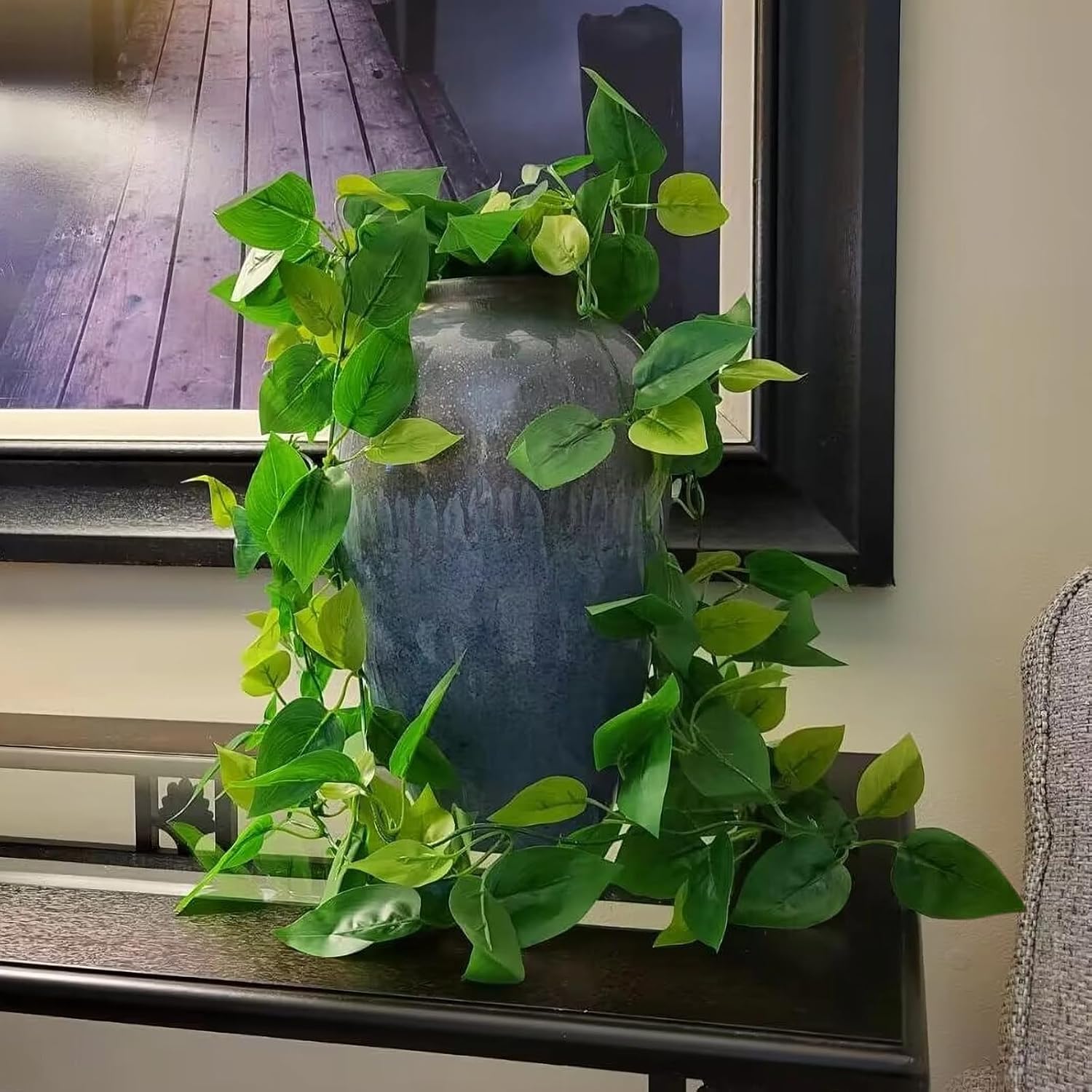BLEUM CADE Fake Hanging Plants, 2pcs Artificial Pothos Vines Faux Plants Greenery for Wall Home Living Room Office Indoor Outdoor Decor (No Baskets)