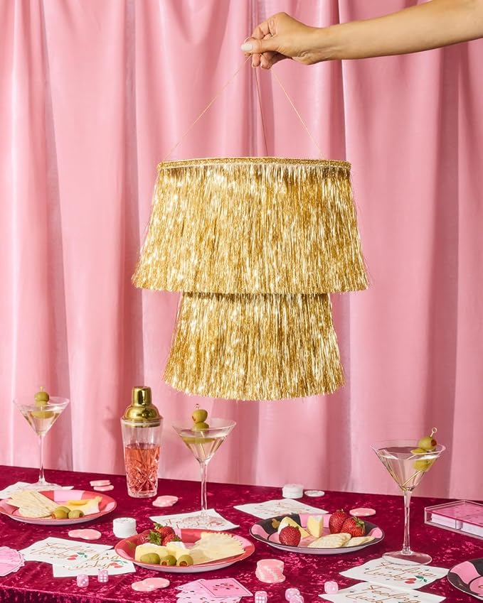 xo, Fetti Gold Fringe Tinsel Chandelier | 16" | Bachelorette Party Decorations, Birthday Photo Booth Supplies, New Years Eve Decor, HBD