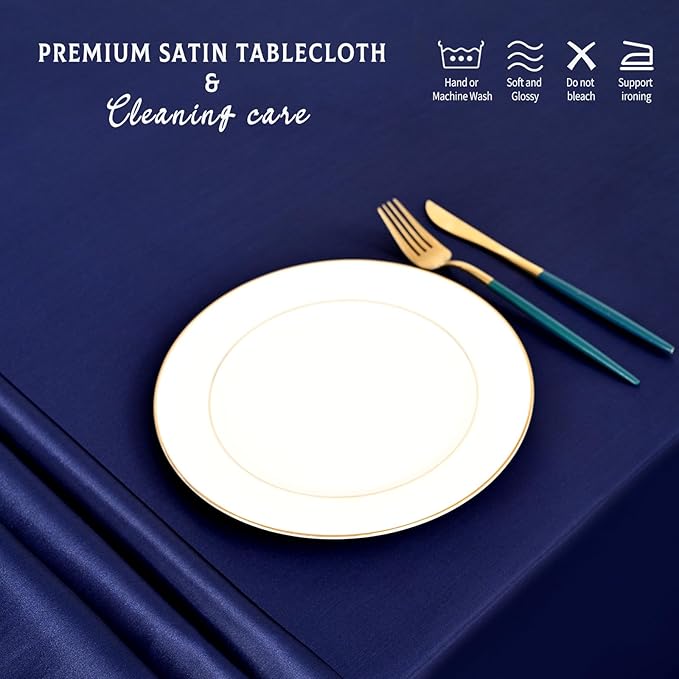 6 Packs Satin Tablecloth 57 x 108 Inch Navy Blue Rectangular Table Cloth Silk Tablecloth Smooth Fabric Overlay Satin Table Cover Decoration for Wedding Party Banquet Events