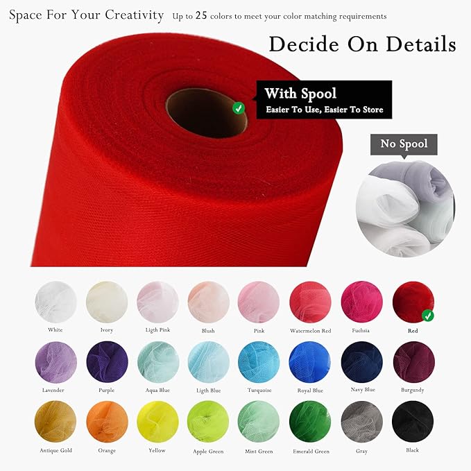 Red Tulle Fabric Rolls 54 Inch by 40 Yards Tulle Bolt Spool for Wedding Decorations DIY Christmas Tutu Baby Shower Table Skirt Ceiling Decor Birthday Party Craft Supplies