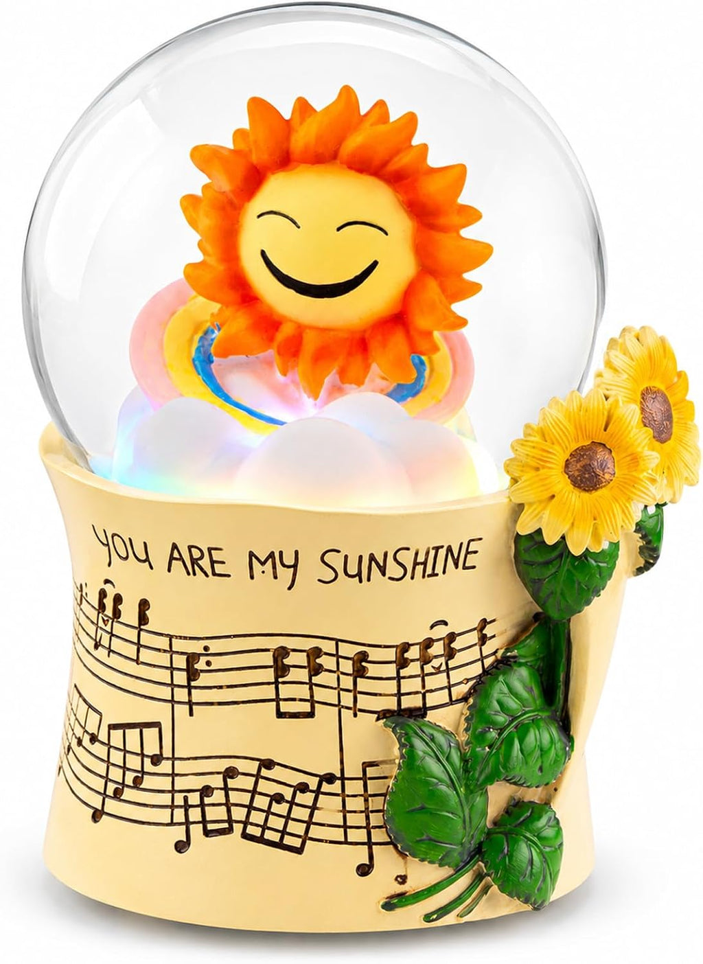 You are My Sunshine Snow Globe Music Box with Colorful Lights, Sunflower Musical Snowglobe, Wind Up Resin Flower Music Box Gifts for Mom Wife Girlfriend Grandma Women Birthday Anniversary