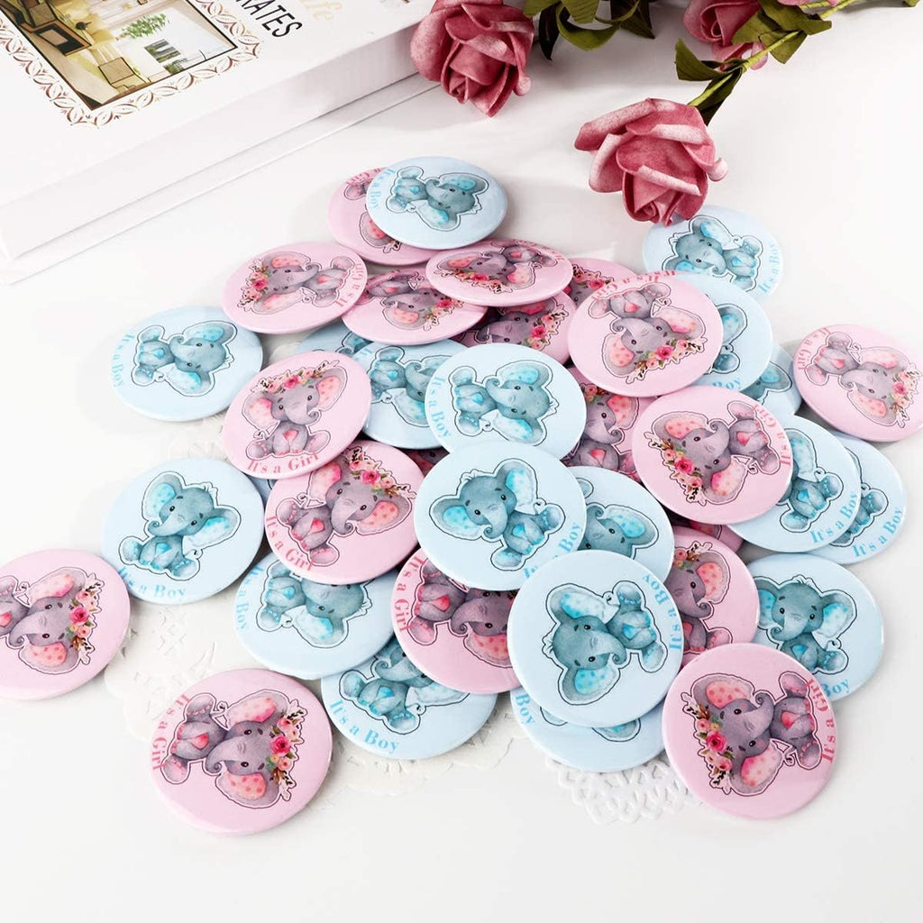 iMagitek 40 Pcs Elephant Gender Reveal Button Pins Blue Elephant Team Boy Pink Elephant Team Girl Button Pins for Baby Shower Party Favors Gender Reveal Party Game Supplies
