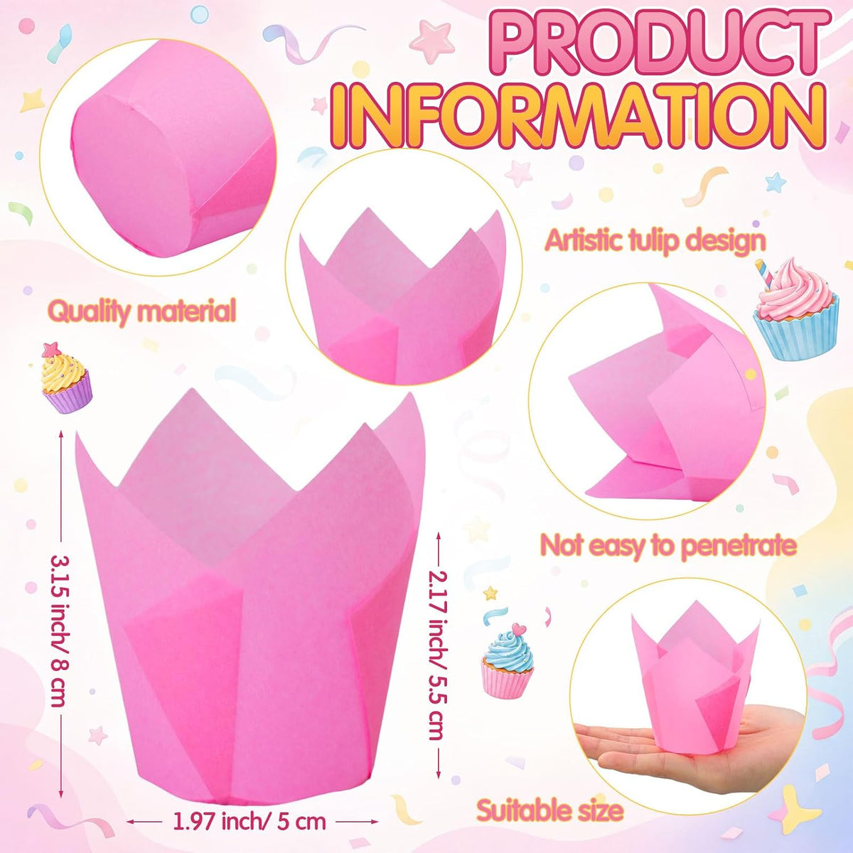 600 Pcs Tulip Cupcake Liners, Solid, Bright Colors