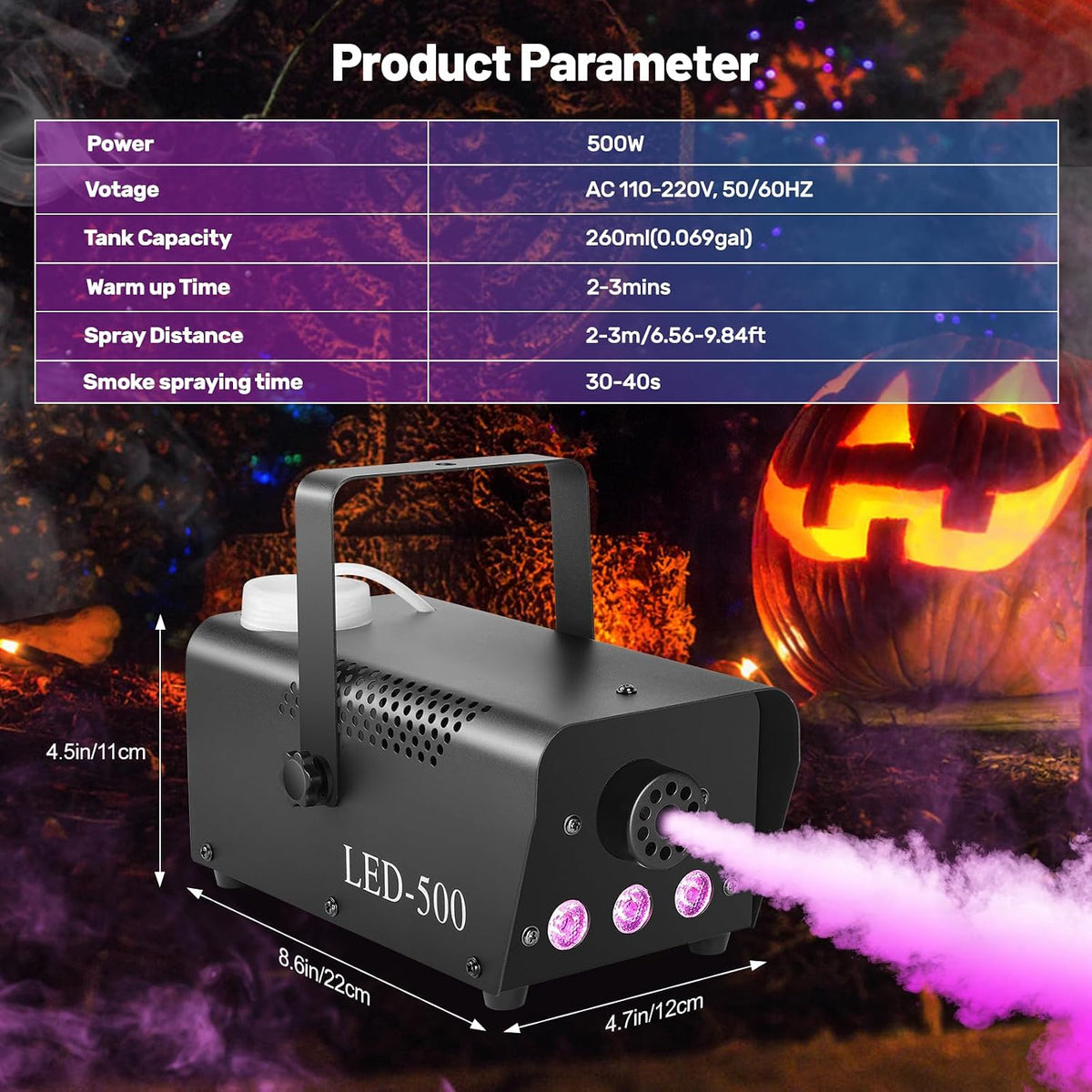 Fog Machine 500W with 14 Color RGB LED Lights and Auto Mode, 2000CFM Smoke Ma...