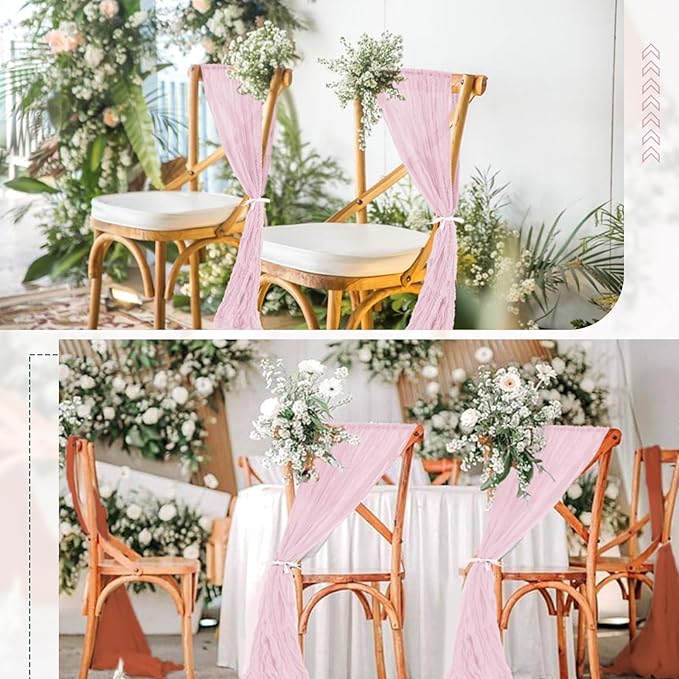50 PCS Cheesecloth Chair Sashes Bows Wedding Aisle Decorations Chair Ribbon Ties Back Sash for Wedding Party Events Banquet Chair Cover Decoration (Light Pink)