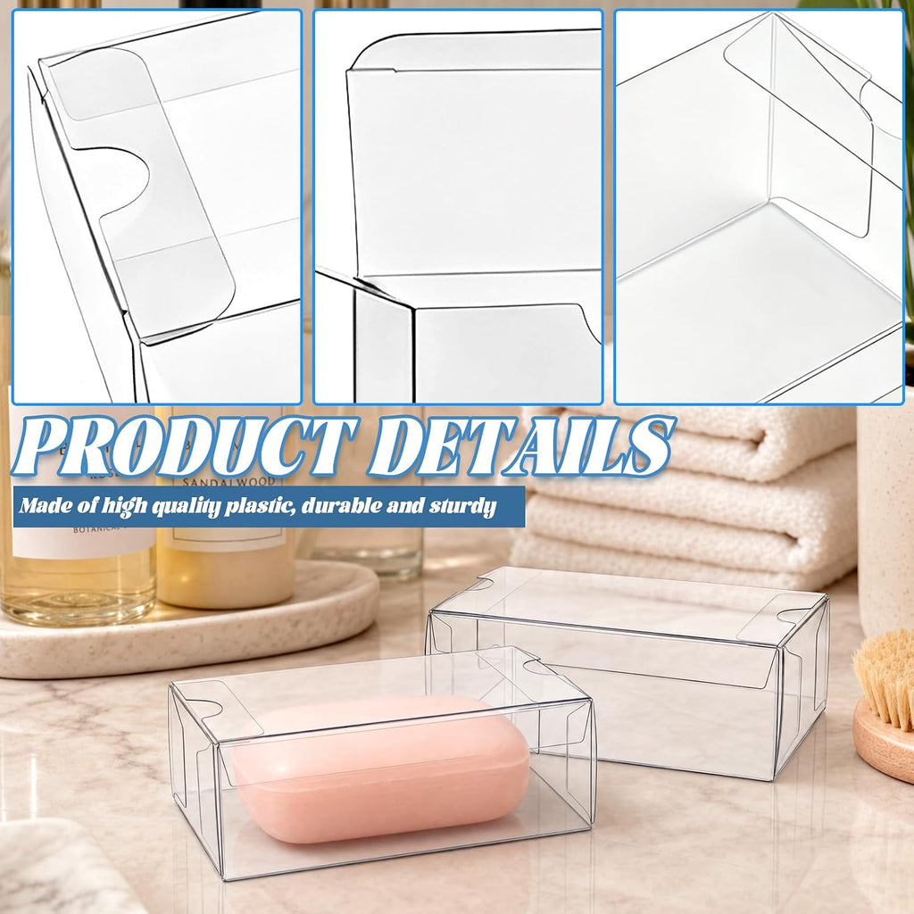 BadenBach 50 Pack Mini Clear Plastic Gift Boxes, 3.3"x2.3"x1.2" | Small Transparent Favor Boxes Bulk, for Homemade Soap, Treats, Candy, Cookies, Party Favors, Jewelry Wrap Supplies