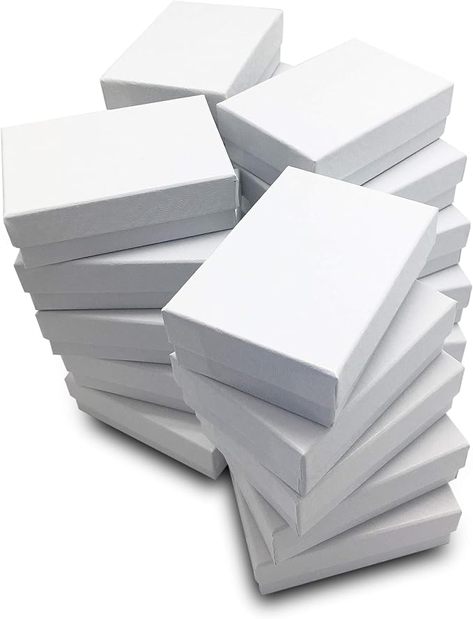 TheDisplayGuys - 25-Pack #53 Kraft Paper Cardboard Gift Boxes/Jewelry Cases w. Cotton Padding & Lid - White Swirl - (5.4" x 3.9" x 1.0")