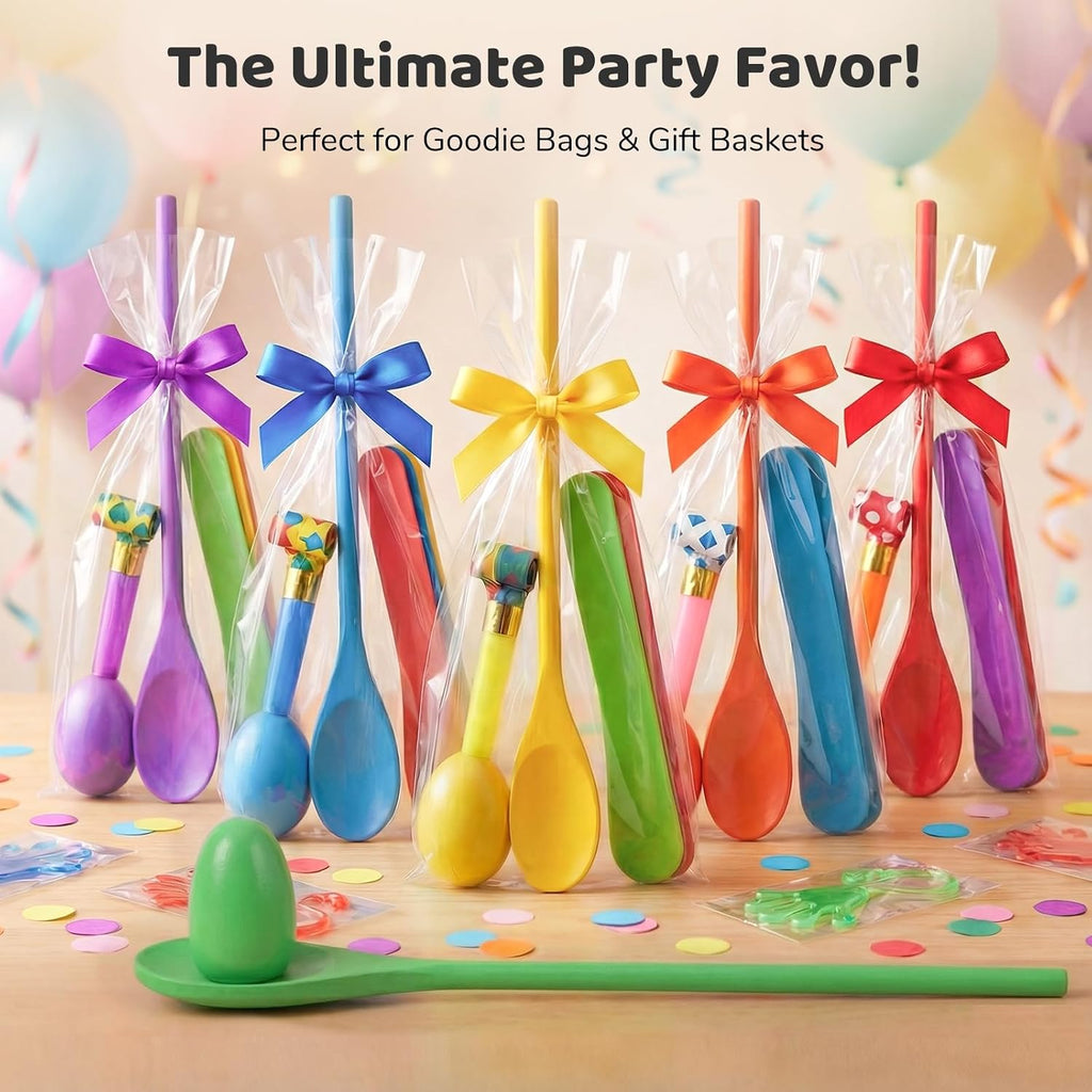 LovesTown 12 PCS Egg Spoon Race Game Sets, Wooden Balance Relay Games for Kids Carnival Birthday Party Outdoor Spring Group Obstacle Course Game Field Day Party Favors