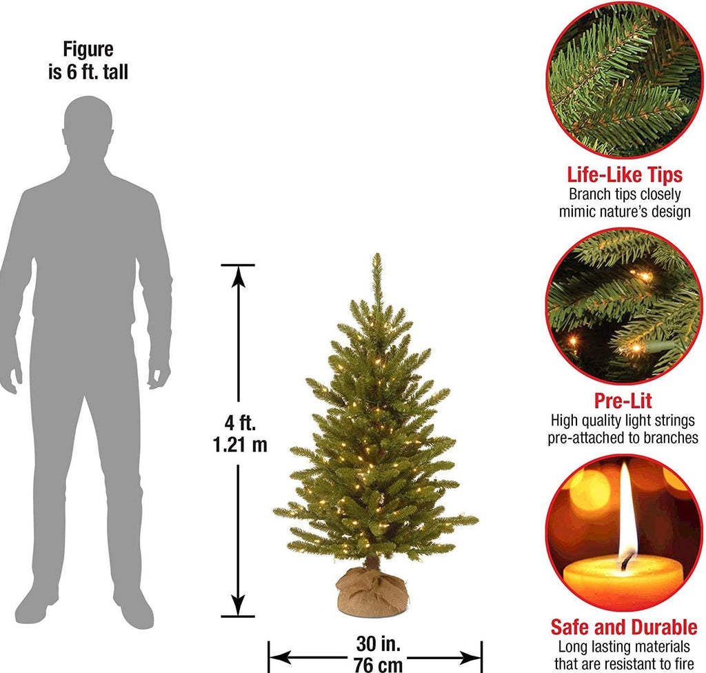 national tree company 4ft pre-lit kensington mini artificial, close-up detail