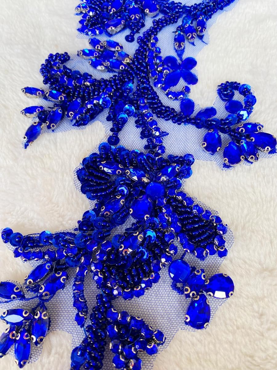 Handmade Rhinestones on Lace Applique Trim Sewing Beads Sequins Trim Patches ...