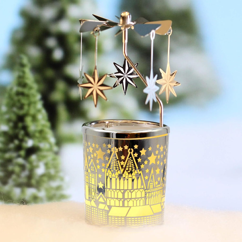 iLajao Candle Carousel Rotary Candle Holder Christmas Carousel Spinning Candleholder Metal Tealight Christmas Decoration Tables Centerpieces Valentine Easter Gifts (Moravian Star)