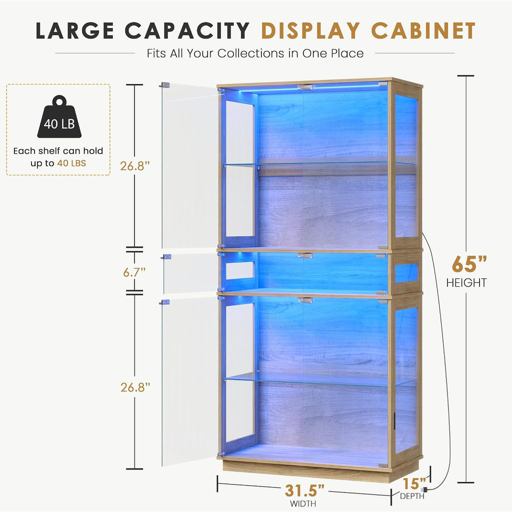 65" h rgb display cabinet with glass doors shown in use
