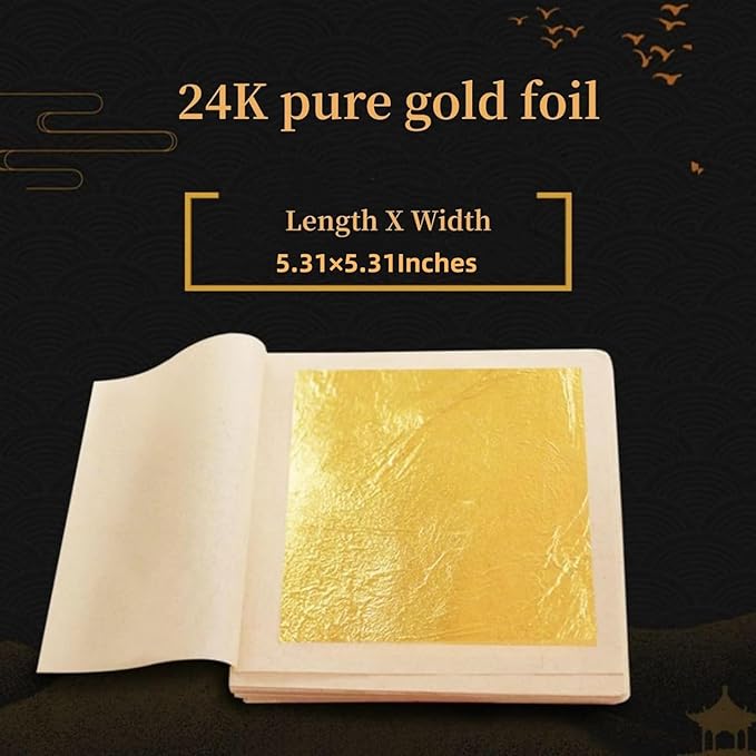 100 Sheets Gold Flakes with A Pair of Tweezers, Premium Large Gold Leaf 5.31×5.31 Inches Craft Art Decoration Perfect for Decorating Cakes Drinks Sushi