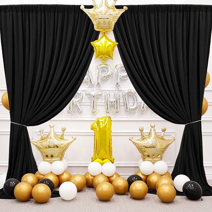 30 ft x 10 ft Wrinkle Free Black Backdrop Curtain for Parties, 6 Panels 10ft Polyester Black Photo Backdrop Drapes for Graduation Birthday Wedding Party Stage Curtains, Thick Bulk Background Curtains