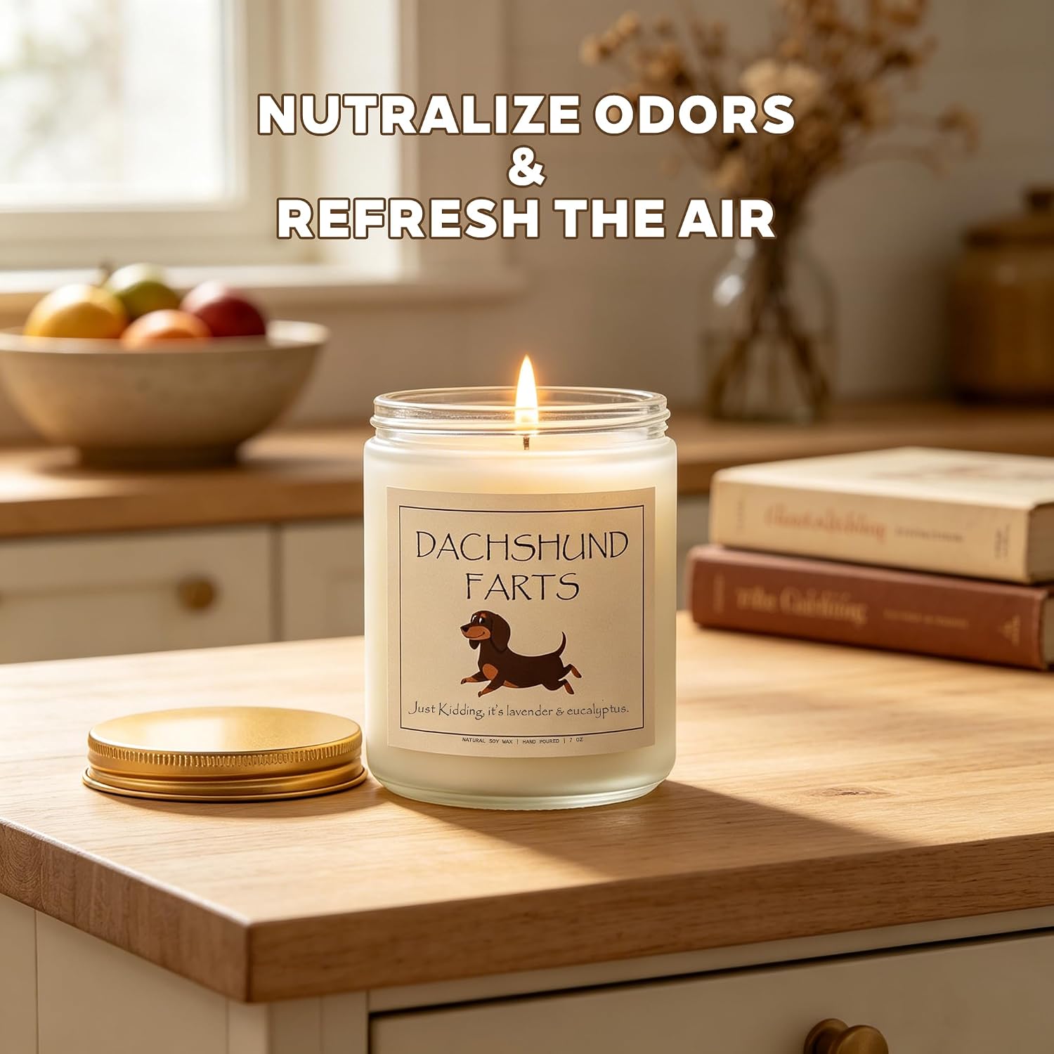 Funny Dachshund Gifts – 100% Soy Wax Scented Candle for Dachshund Lovers, Pet Safe Lavender & Eucalyptus, 50H Burn Time, Weiner Dog Gifts for Women, Unique Dachshund Decor – 7oz