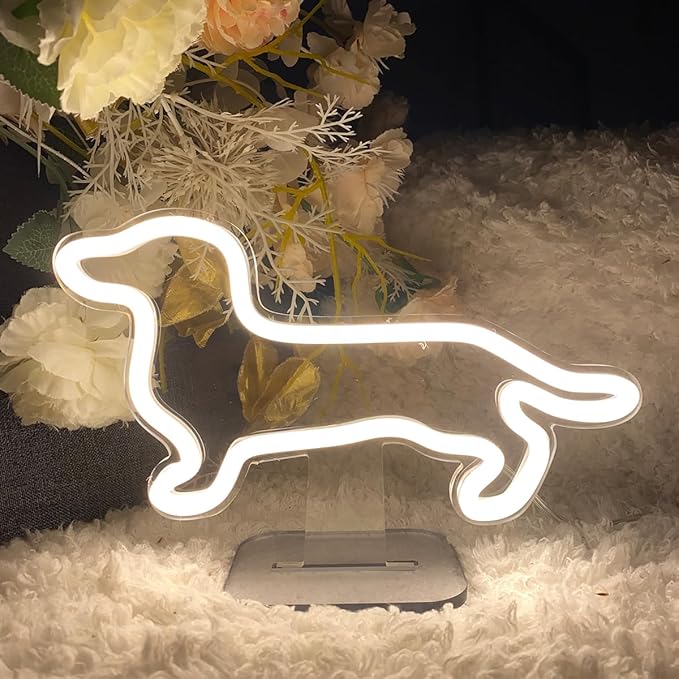 Dog Table Number Neon Sign Desk Lamp Night Light Wedding Letter LED Neon Sign Wedding Table Decorations Neon Light Shop Bedroom Home Room Decor Christmas Party Warm White USB 25×16 CM