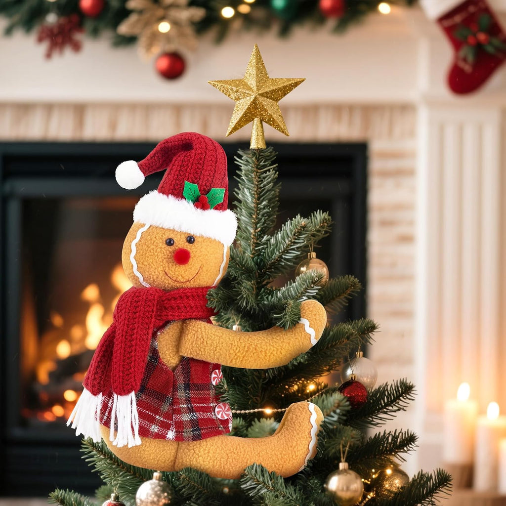 Gingerbread Tree Topper, Cute Plush Stuffed Gingerbread Hugger Decor GingerbreadS Christmas Decorations for Christmas Tree Curtain Wine Bottle Holiday Home Decor
