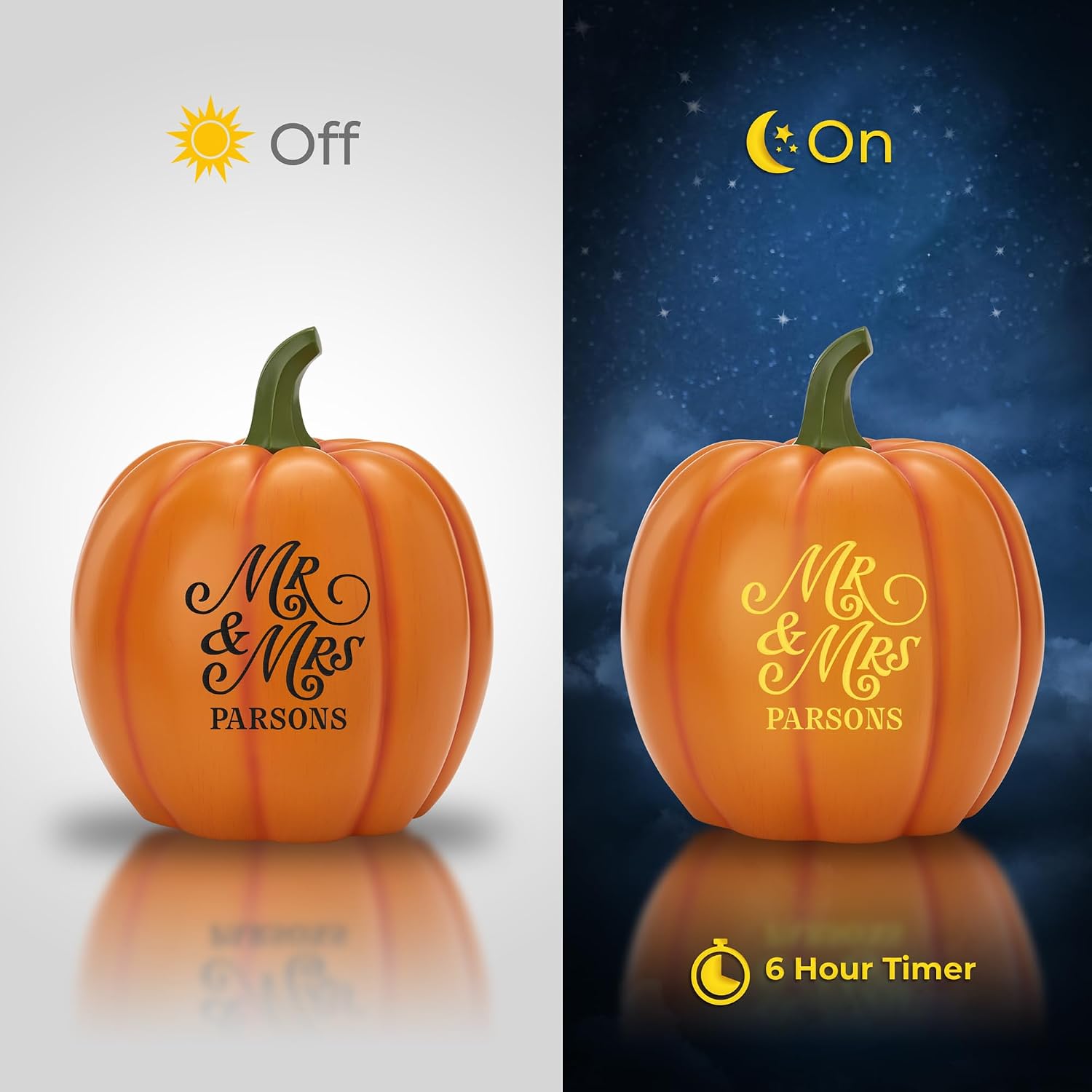 Let's Make Memories Personalized Light Up Pumpkin Decor - Celebrate Love - Fall Wedding Centerpiece - Laser-Engraved Resin with Names - Happy Couple - Orange - Large