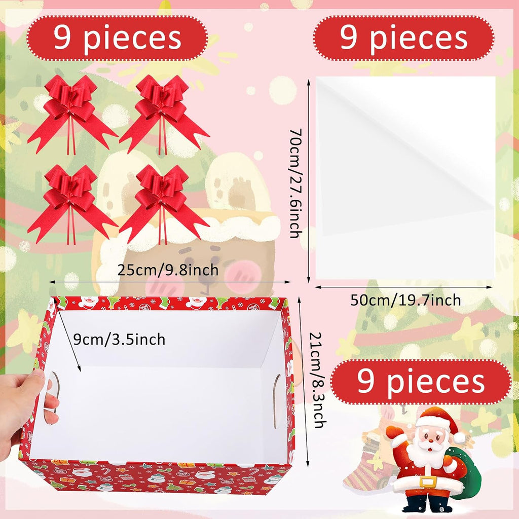 Cholemy 27 Pcs Christmas Baskets for Gifts Empty, Include Gift Baskets Empty with Handles Basket Bags and Red Pull Bows Cardboard Bags Kit for Xmas Birthday Holiday Wedding Party