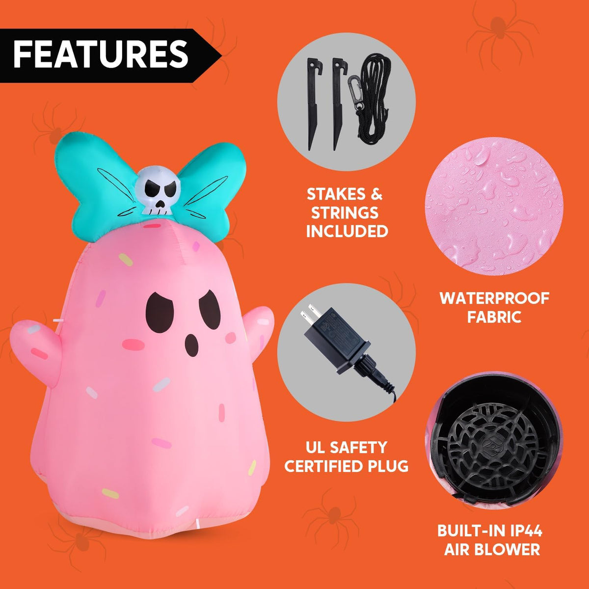Joiedomi 5FT Tall Halloween Inflatable Ghost Outdoor Decorations, Cute Pink G...