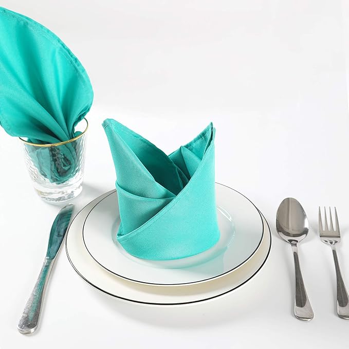 Cloth Napkins 17x17 inch Washable Polyester Dinner Napkins Soft Table Napkins for Wedding Party Dining Banquet(Turquoise,50PCS)