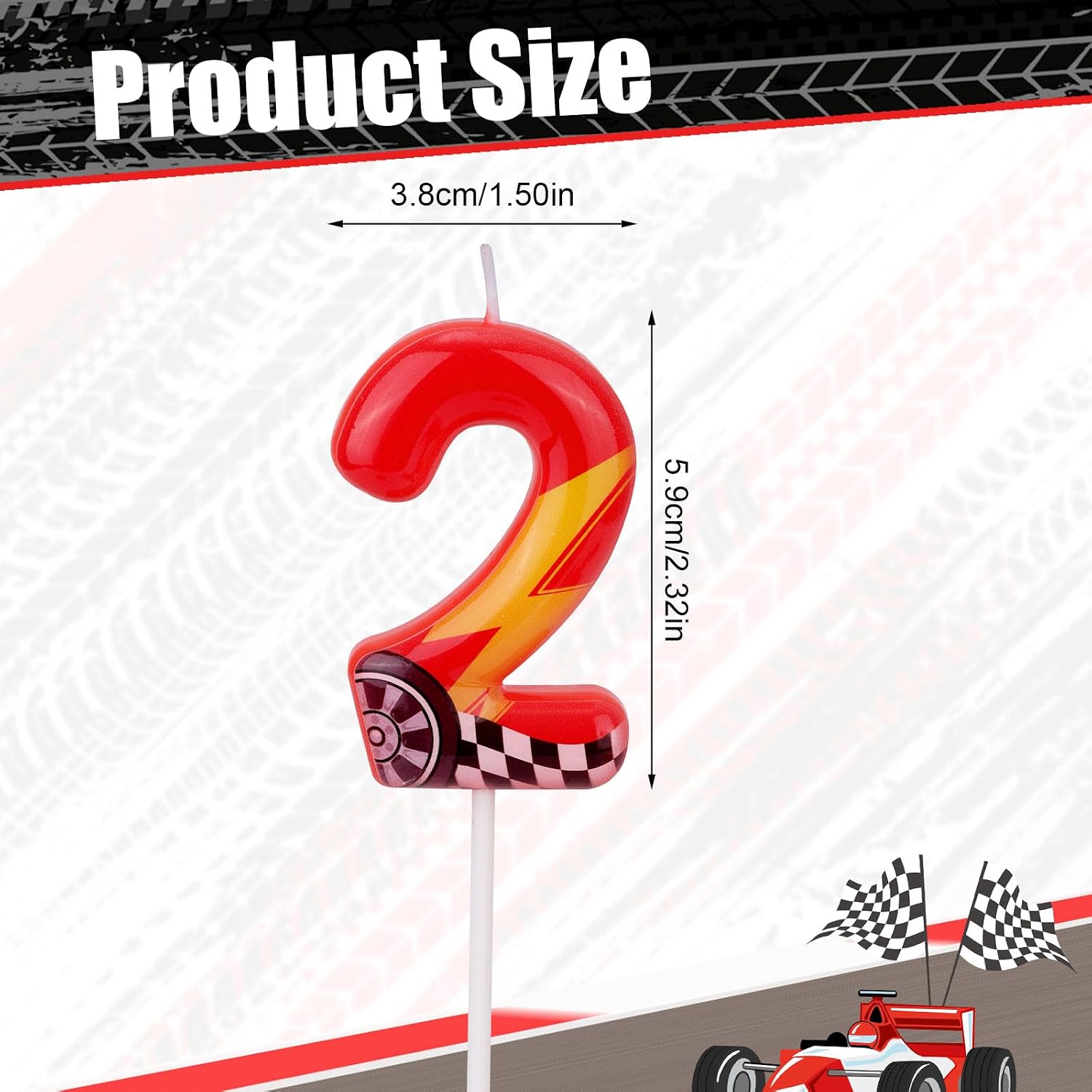 Racing Cars Themed Birthday Candle, Red Racing Car Lightning Number Candle Perfect Cake Toppers and Birthday Anniversary and Theme Party Decoration Supplies(Number 2)