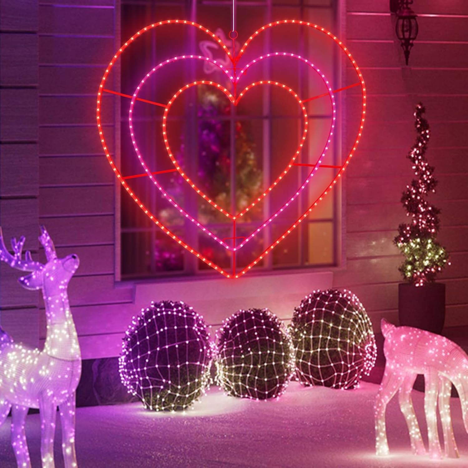 LAMPHOME Valentine Lights Outdoor 37.4 Inch 252LED Waterproof Red and Pink Heart Light Valentine‘s Day Decorations for Outdoor Garden Yard Valentine‘s Day Interior Decoration