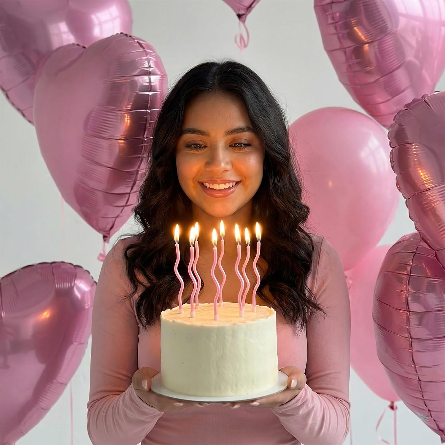 24 Pcs Pink Spiral Long Thin Birthday Candles, Twisted Curved Candle Cake Topper, Birthday Parties, Wedding Decoration