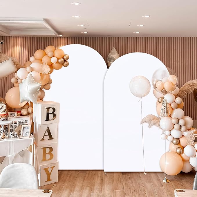 SoarDream 7.2FT Wedding Arch Cover White Spandex Fitted Wedding Arch Stand Covers Fitted for Round Top Chiara Arch Cover Fabric Stretchy Backdrop for Bridal Baby Shower Birthday Party Balloon Decor