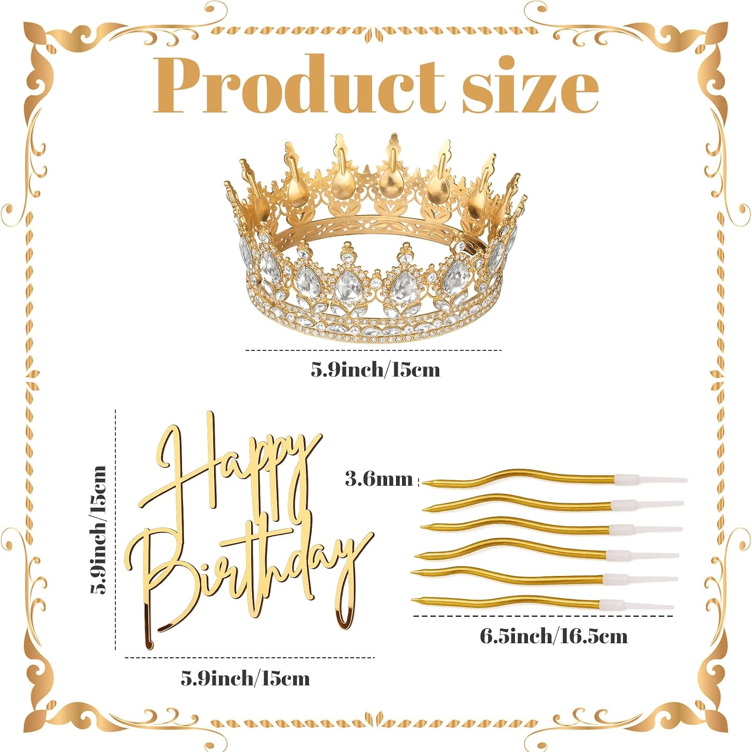 Highergo 8 Pcs Queen Crown Cake Topper Gold Rhinestone Crystal Tiara Birthday Cake Decoration for Women Princess Queen Wedding Party Photo Props