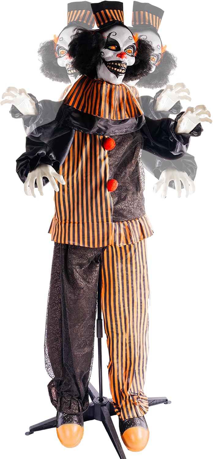Hourleey Halloween Outdoor Standing Clown Decorations, Life Size Animatronic ...