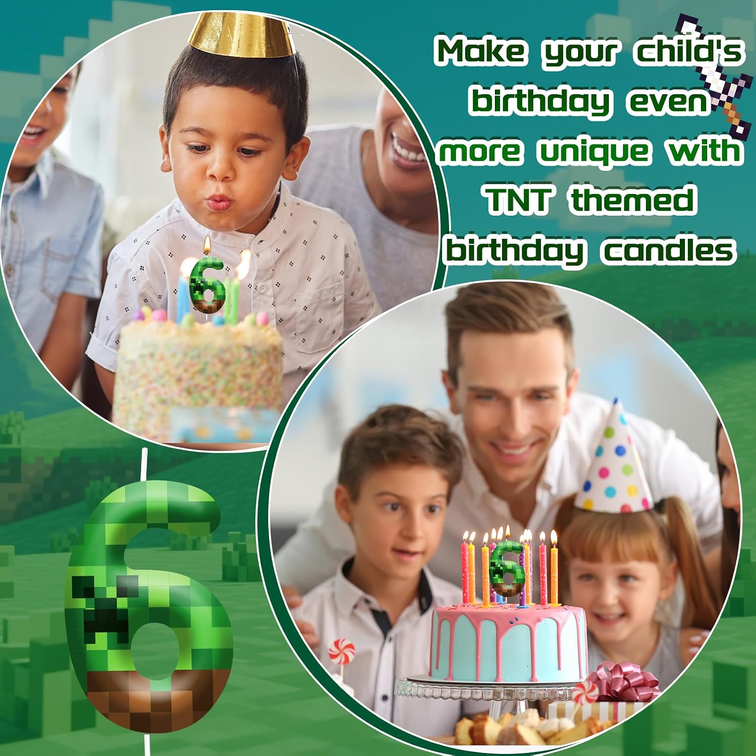 Pixel Birthday Candle Number 6, Themed Cake Party Decor | 2.36 Inch Game Pixel Number 6 Cake Candle Topper, Decor for Birthday Celebrations, Party Favors and Themed Gathering Supplies