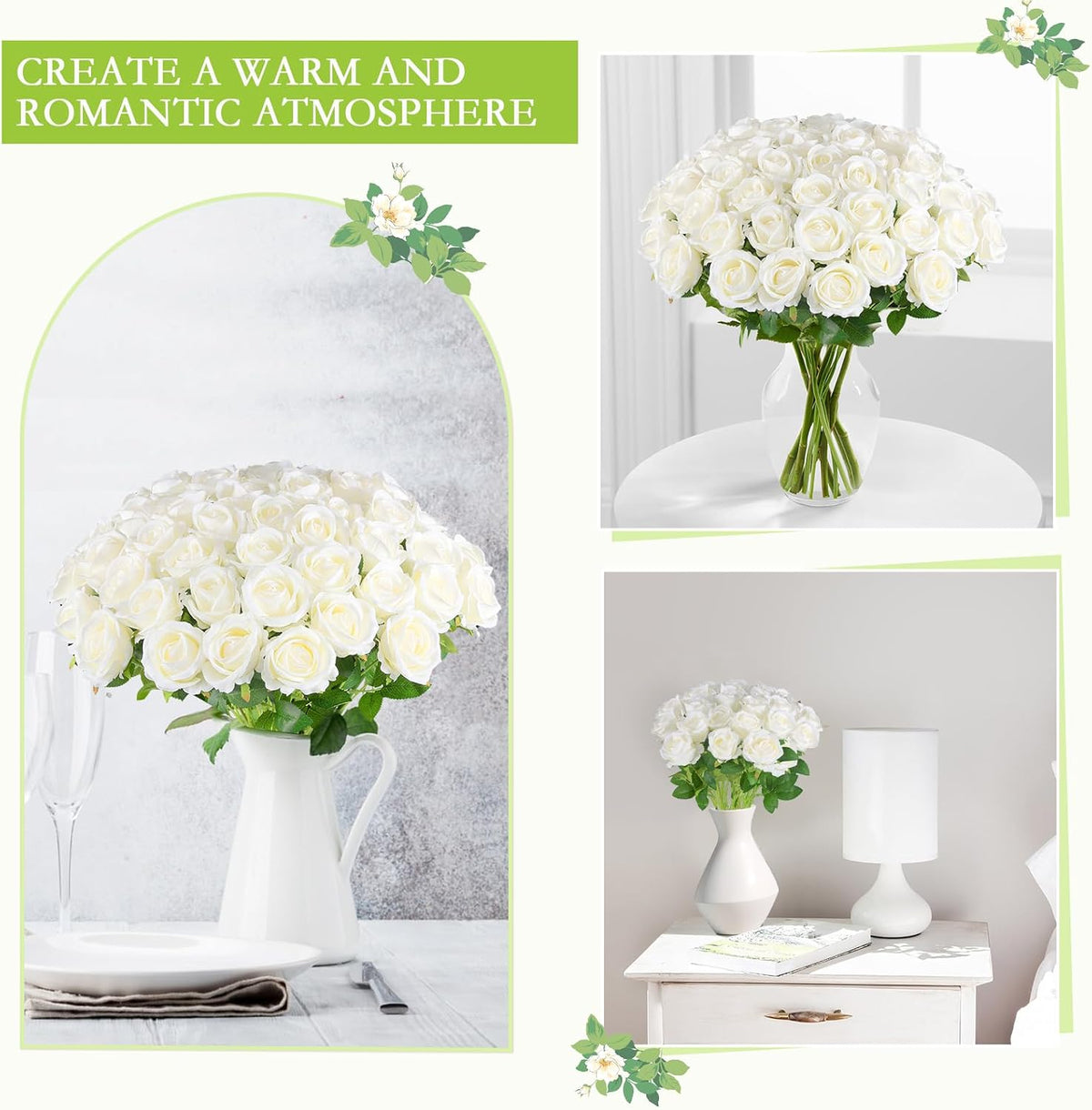 hananona 50 pcs artificial roses, realistic silk flowers, side view