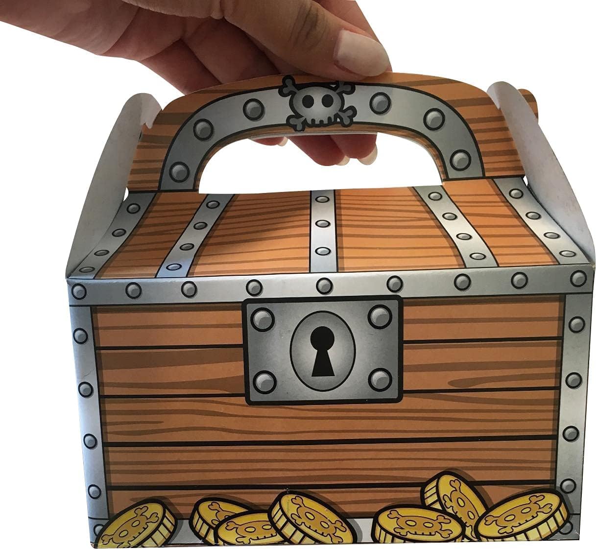 Zugar Land Pirate Treasure Chest Treat Box (6.5" x 6.5" x 3.5") Paper Cardboard. Decoration Party Favor Goodie Candy Box Grab Bag (24)