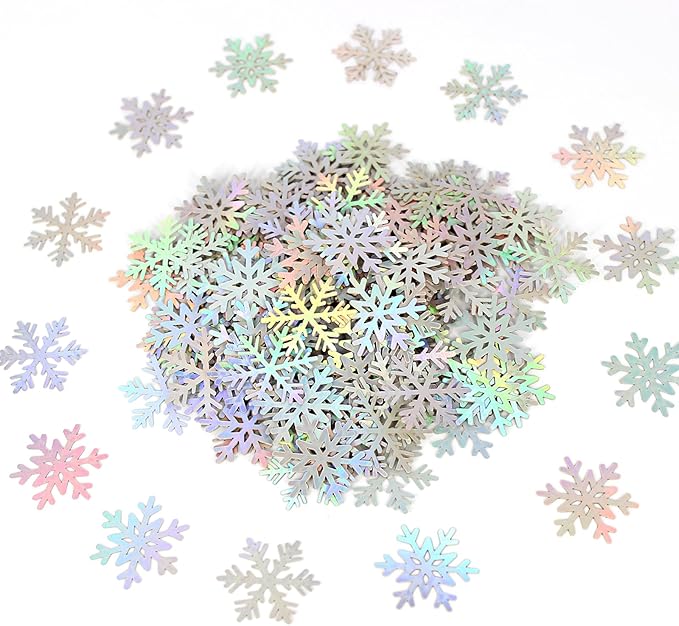 200PC Iridescent Snowflakes Confetti for Winter Wonderland Party Decorations Snowflake Table Scatter for Christmas Baby Shower Wedding Birthday Party Decor