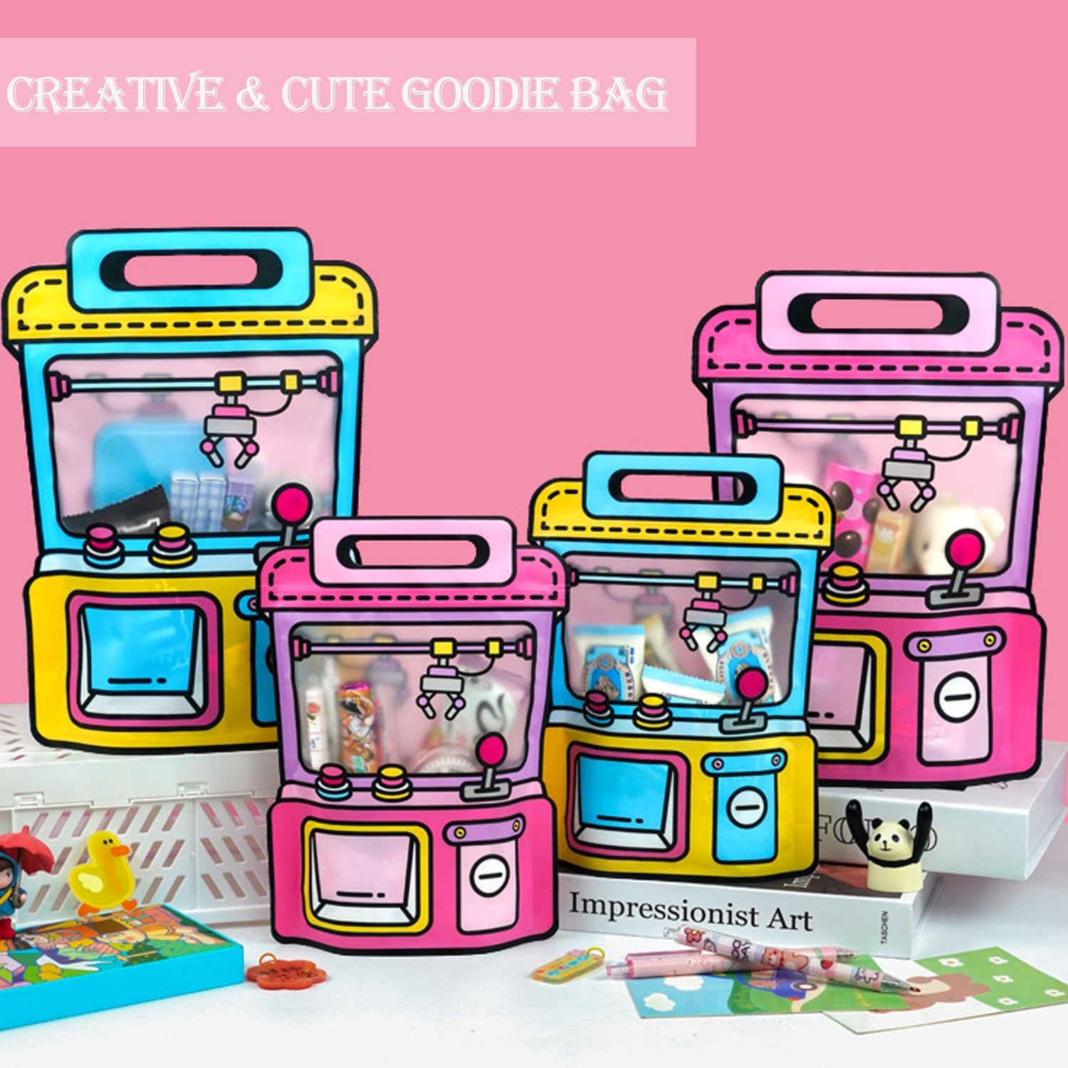 30PCS Cartoon Gift Bags with Handle Claw Machine Shape Goodie Bag Plastic Candy Cookie Storage Packaging For Wedding Birthday Baby Shower Party Supplies Snack Ziplock Seal Party Favor Bags