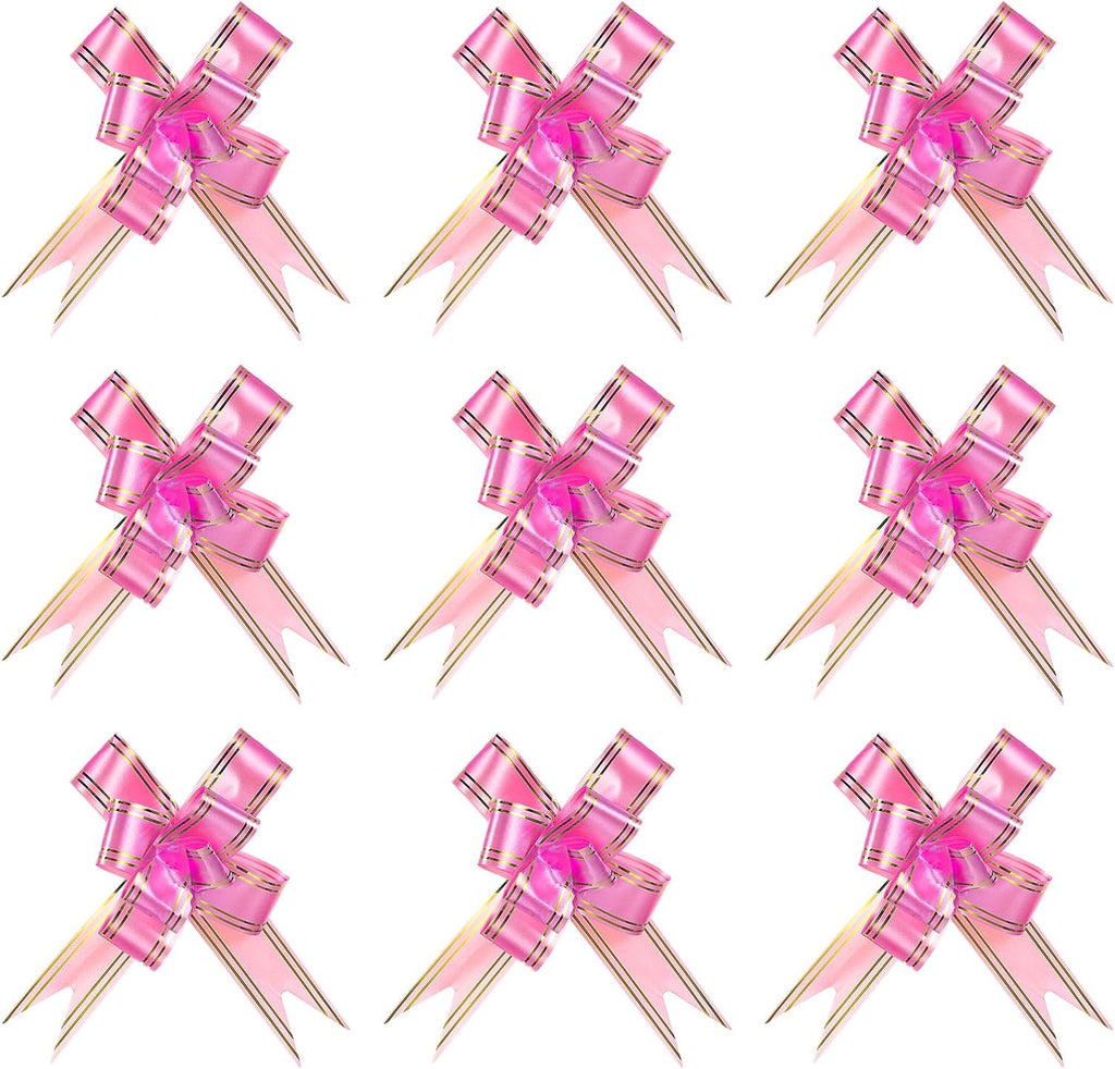 4" Gift Wrap Bows, 10 Pack Christmas Pull Bow Baskets Present Wrapping Ribbon Bows for Party Ceremony Wedding Decor, Pink