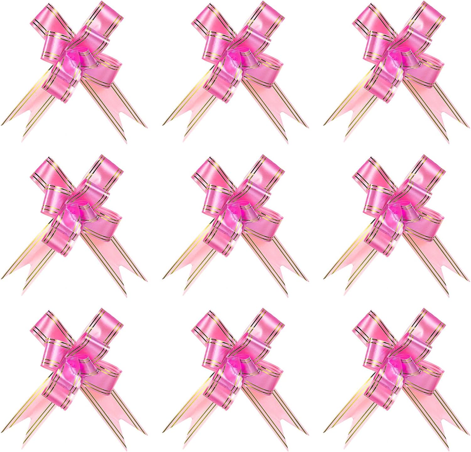 4" Gift Wrap Bows, 10 Pack Christmas Pull Bow Baskets Present Wrapping Ribbon Bows for Party Ceremony Wedding Decor, Pink