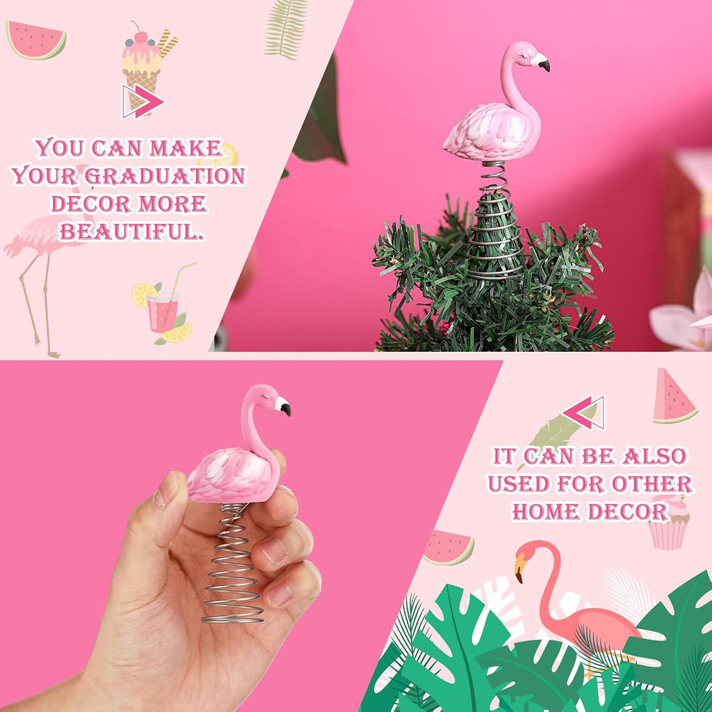 Queekay 4 Inch Pink Flamingo Ornament, Summer Mini Tree Topper Tropical Decoration for Christmas, Summer Party, Luau, Wedding, Holiday Table Centerpiece Tiered Tray Tabletop Decor