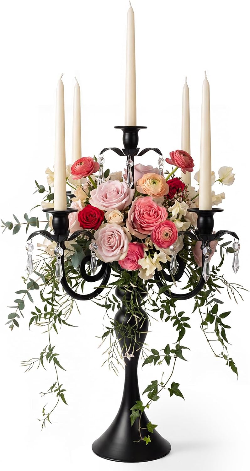 20''Tall Black Crystal Pendant Taper Candle Holders/Stylish Candle St...