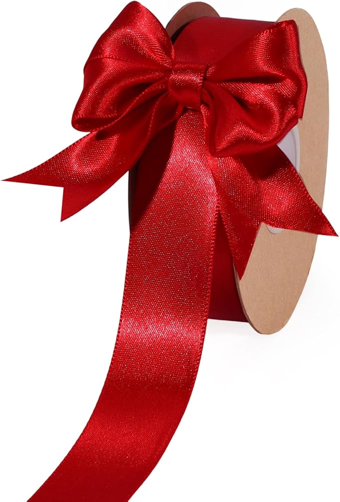 LaRibbons Bright Red Satin Ribbon 1 Inch 25 Yards Luxury Double Faced Red Ribbon for Gift Wrapping Flower Bouquet Crafts Wedding Party Christmas Decoration