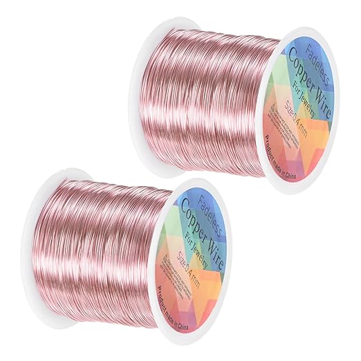 2-Rolls 0.4mm Jewelry Wire, 26 Gauge 328FT Craft Wire Copper Beading Wire for Jewelry Making/Planting/Weaving/DIY Crafting, Soft Metal Wires [100M, Rose Golden]